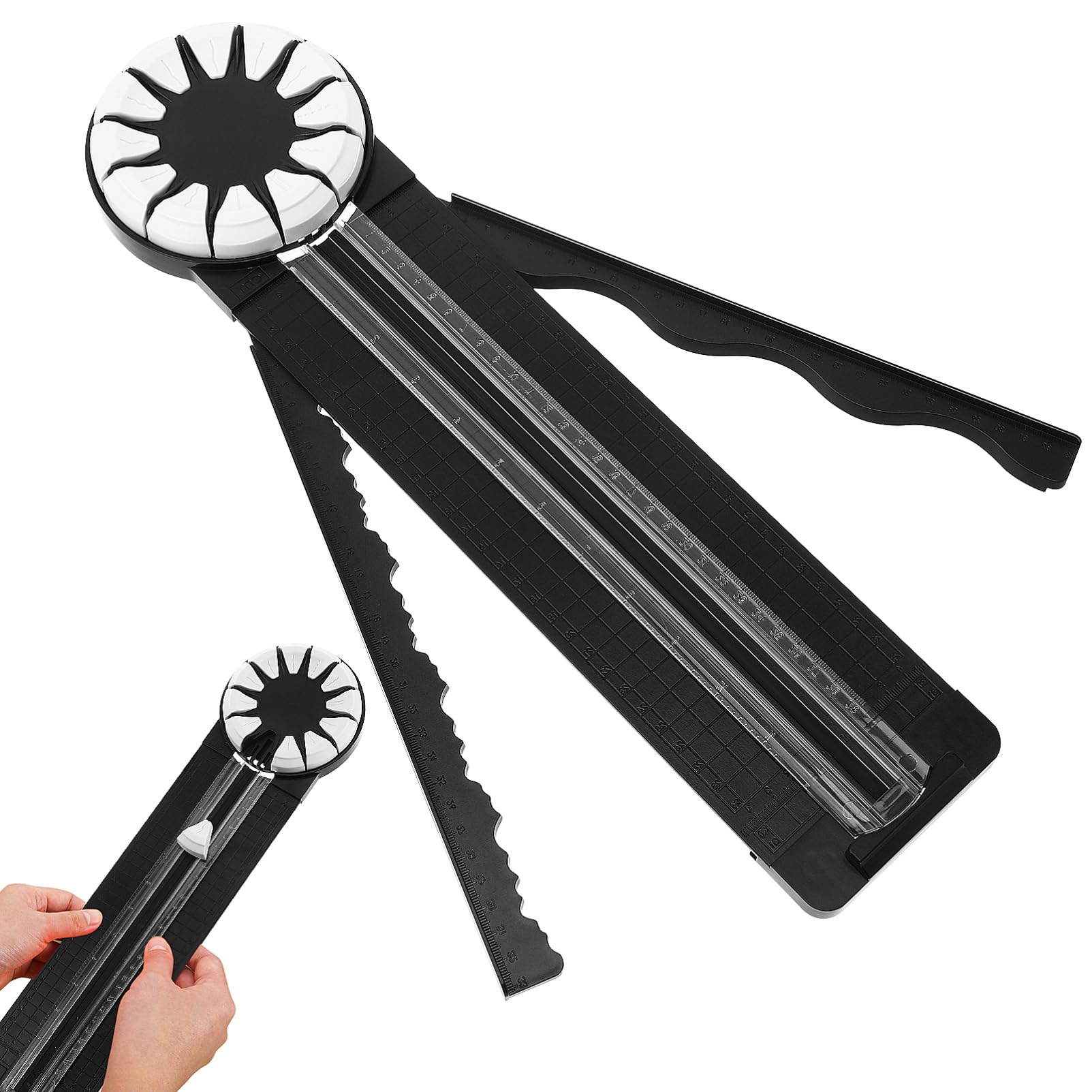 Operitacx 12-in-1 Papierkantenschneider zum Basteln, Multifunktionaler Papierschneider mit 12 Schnittmustern, Rollschneider für Scrapbooking, Karten, Fotos, Geschenkpapier und DIY Papierprojekte