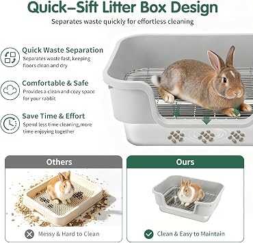 Rypet Stainless Steel Rabbit Litter Box, Bunny Litter Box with High Sides