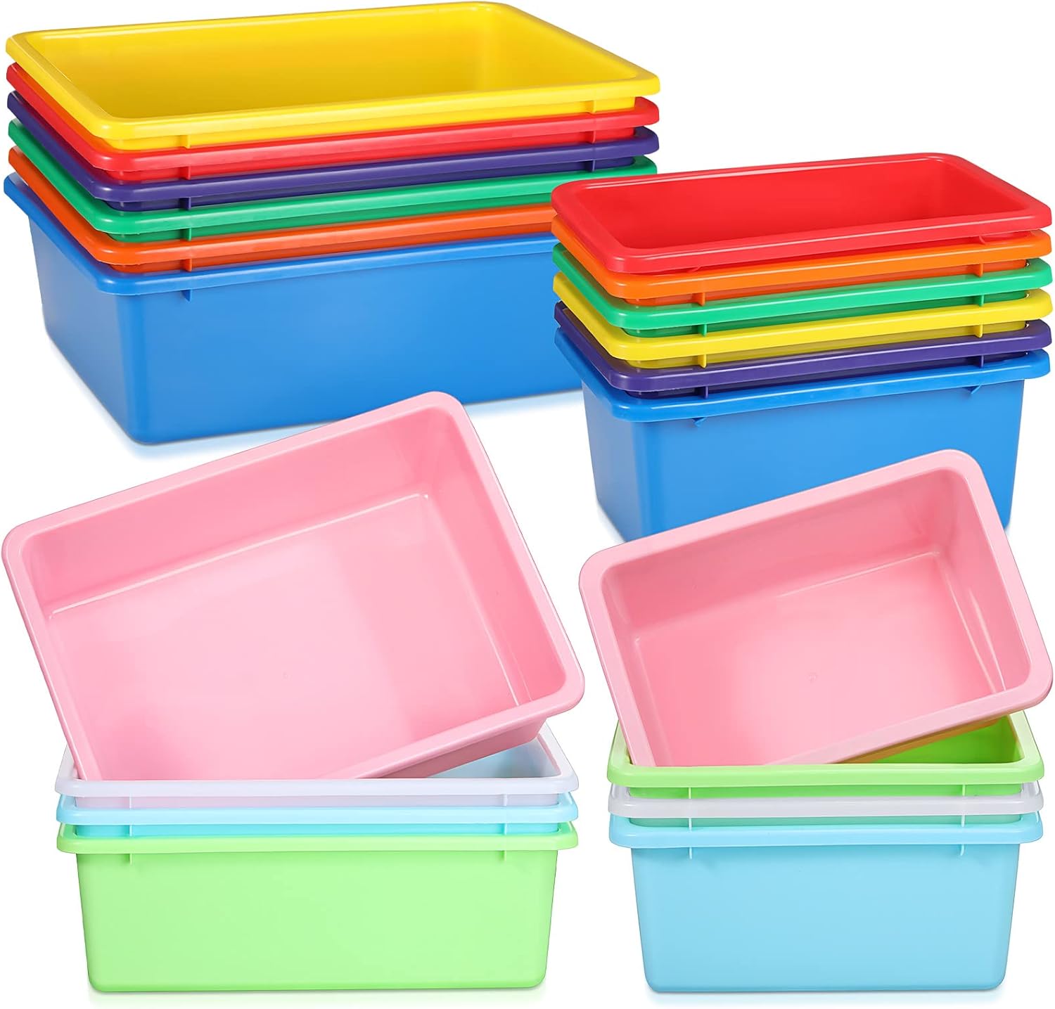 20 Pcs Plastic Classroom Storage Bins Stackable Colored
