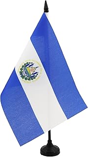 El Salvador Table Flag 5'' x 8'' - Salavadorian Desk Flag 21 x 14 cm - Black plastic stick and base - AZ FLAG