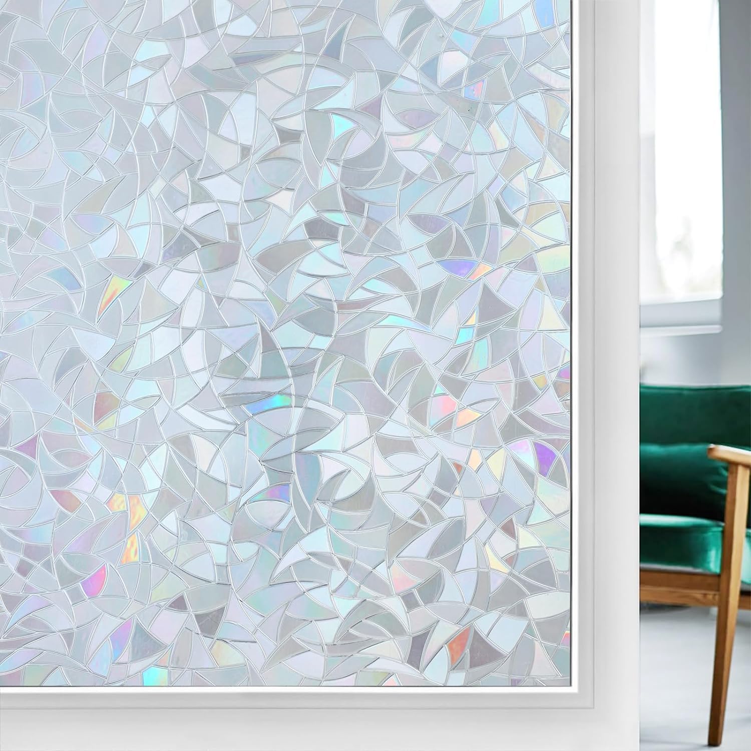 rabbitgoo Rainbow Window Film Privacy Film for Glass Windows, Decorative Stickers for Glass Privacy, Static Cling Self-Adhesive Vinyl Rainbow Stickers Gray Silver 44.5x200cm