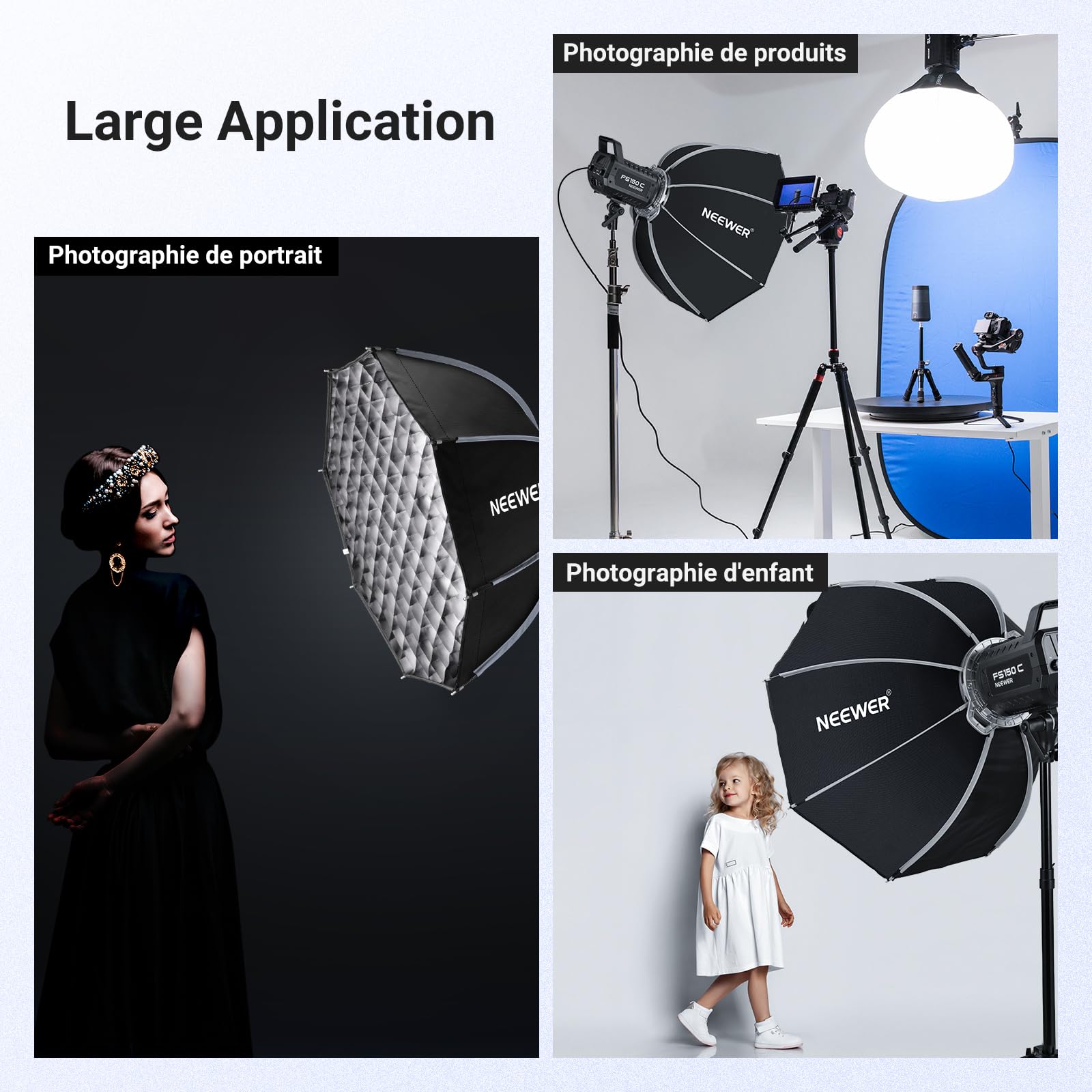 NEEWER Basics Softbox Parabolique,25,6" Monture Bowens, Diffuseurs/Grille/Sac Inclus, Compatible avec Aputure 150c, Compatible avec Godox SL60w NEEWER FS300C FS230C FS150B HB80C CB200C Q6 Q300, NS63P
