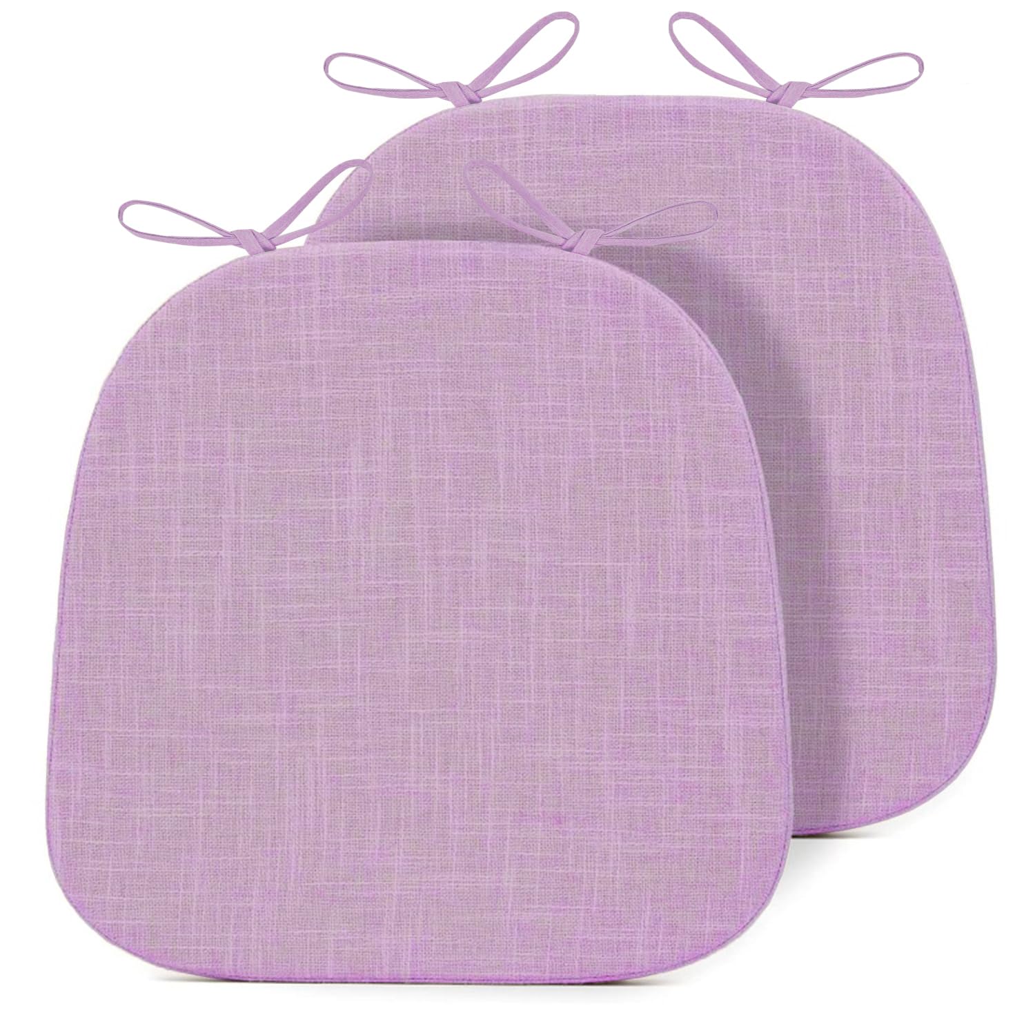 Set di 2 cuscini per sedia a U Sd, con lacci, 3 spessi cuscinetti in schiuma ad alta densità, con retro antiscivolo, sfoderabili, per sedie da pranzo e cucina, colore viola chiaro (40,6 x 38,6 cm)