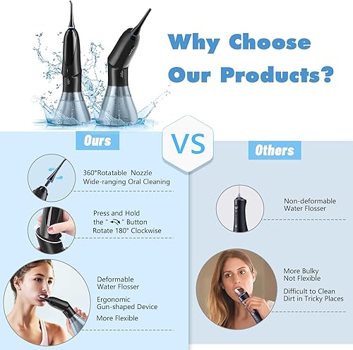 Miniatura 2 de Water Flosser Cordless, Water Dental Flosser Oral Irrigator with 4 Modes, IPX7 Waterproof Rechargeable Water Flossers for Teeth Cleaning, Deformable