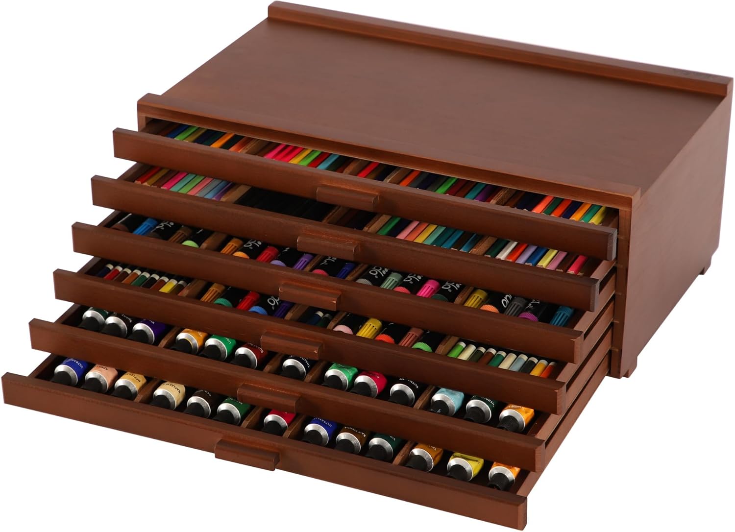 VISWIN 6Drawer Wood Artist Supply Storage Box with Removable Dividers