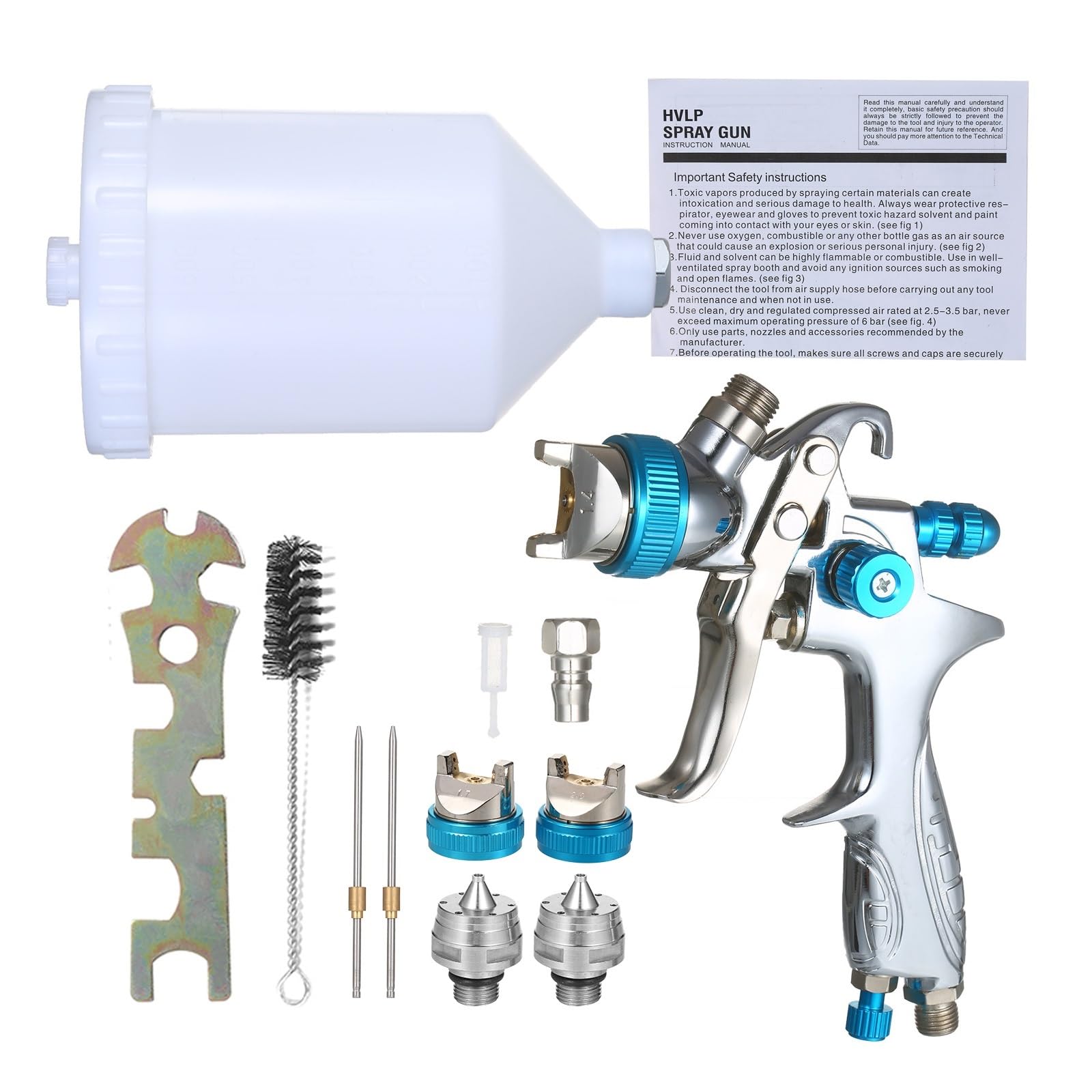 Zestaw aerografu, pistolet natryskowy z kubkiem 600 ml, dyszą 1,4 mm/1,7 mm/2,0 mm do malowania i czyszczenia mebli/płotów/krzeseł