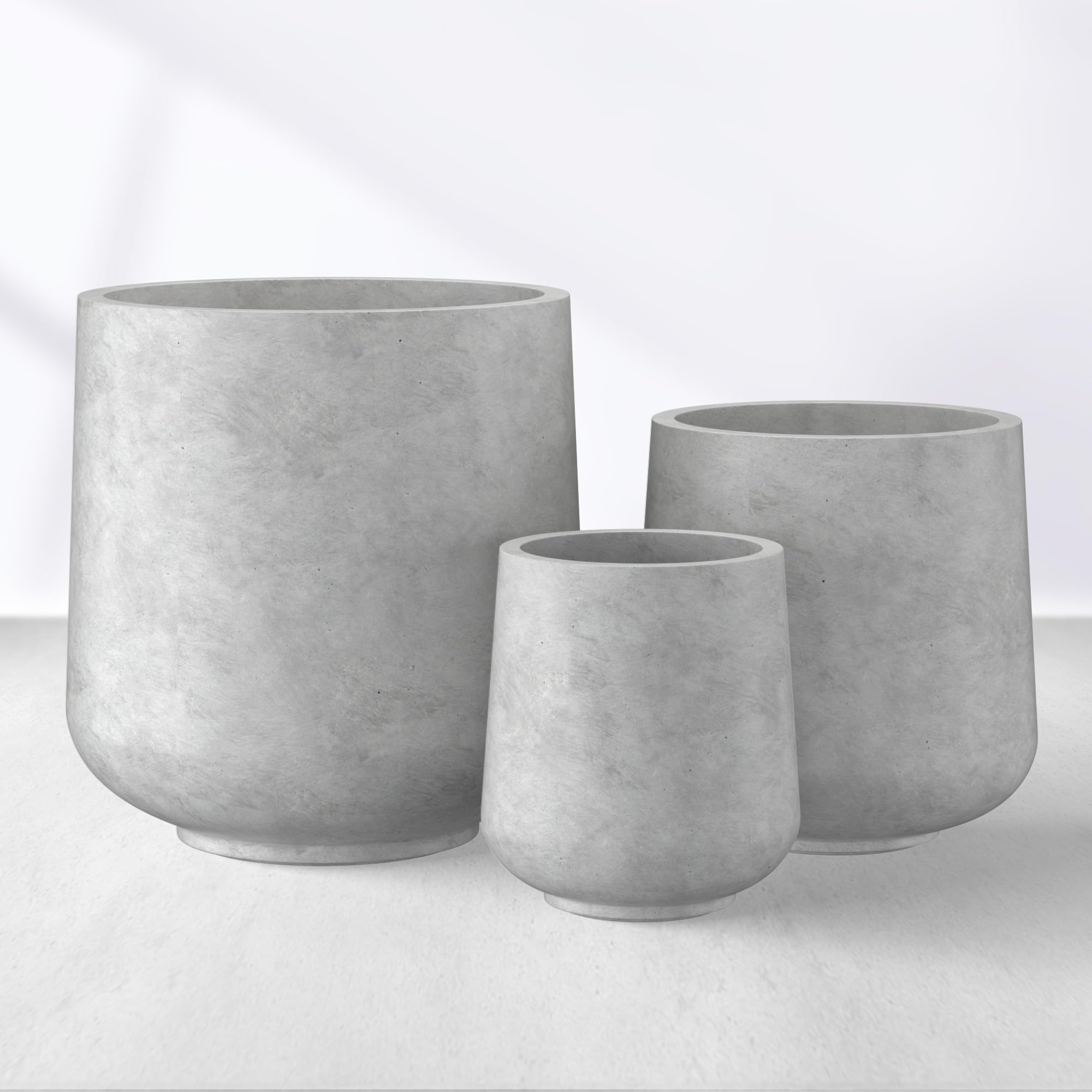 Kante Set of 3 Pale Gray Concrete Curved Round Planters for Modern Home