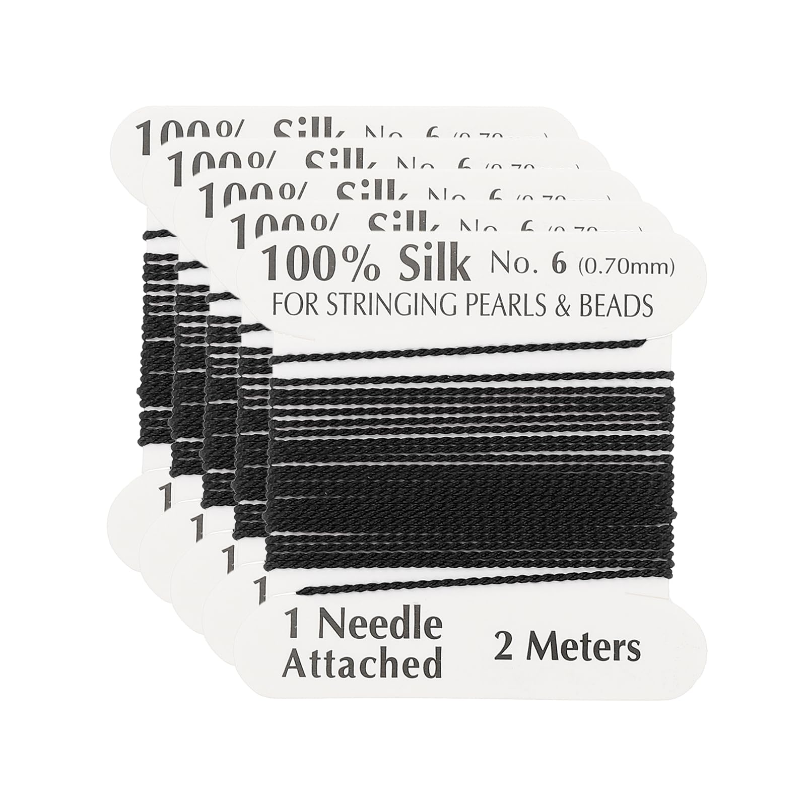 PATIKIL Silk Cord Thread, 5 Pcs Pure Silk Beading Thread Cord Size 0.7 mm with the Knotting Pearls Needle Attached, Black