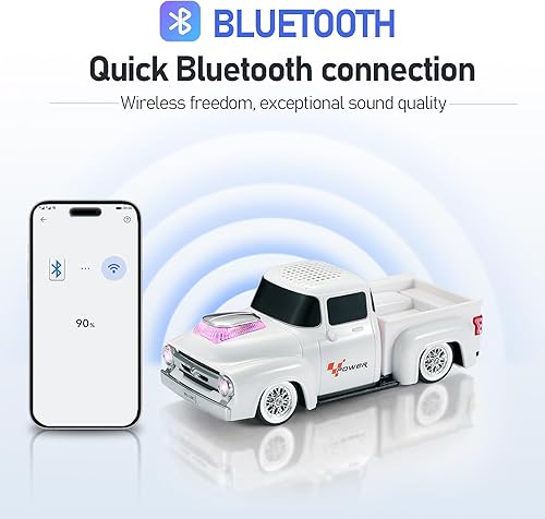 Miniatura 2 de Altavoz Bluetooth para camioneta vintage, modelo de camión retro con sonido HD, micrófono integrado, luces LED de fiesta, doble emparejamiento TWS,