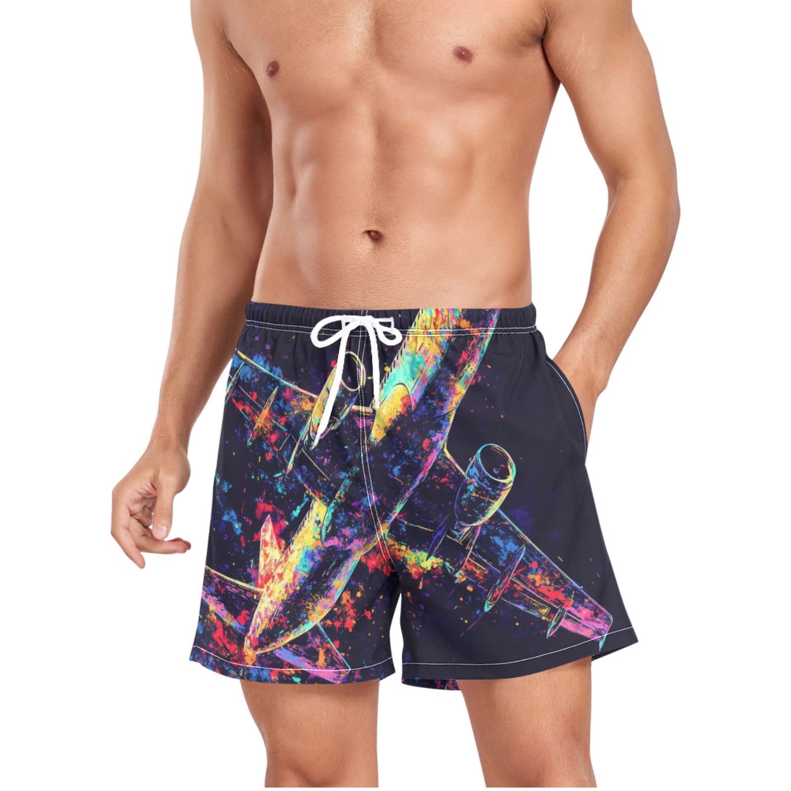 Traje de baño de secado rápido hombre pantalones cortos playa aviones coloridos 8
