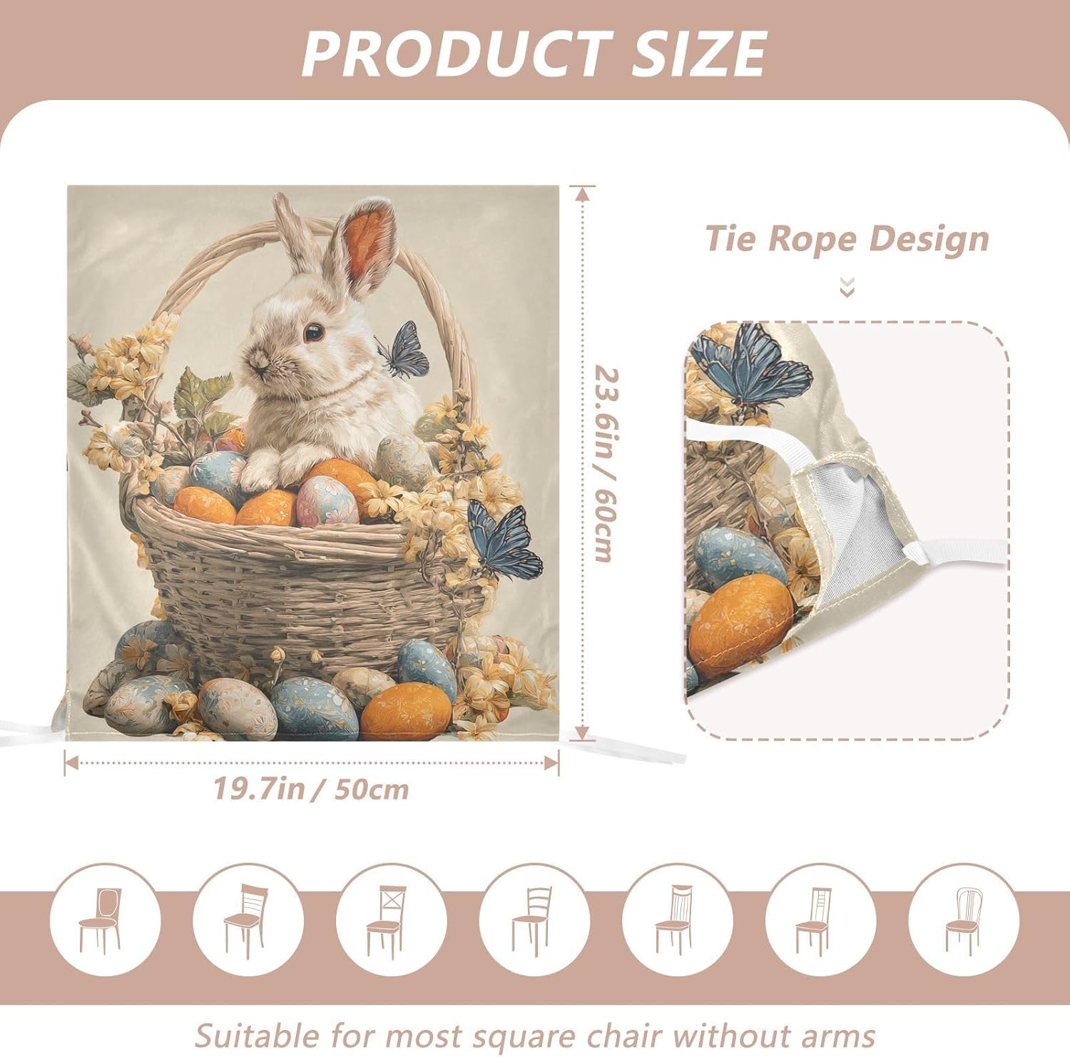 ALAZA Easter Eggs Rabbits Chair Back Cover Set of 6, Washable Reusable Removable Chair Slipcovers Decorative Chair Cover for Home Kitchen Wedding Party