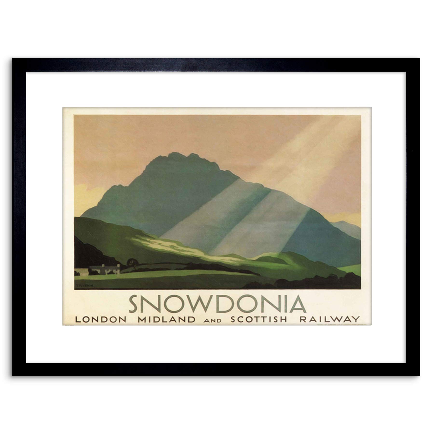 Wee Blue Coo TRAVEL AD RAILWAY RAIL SNOWDONIA WALES MOUNTAIN SUN FRAMED PRINT F97X6885