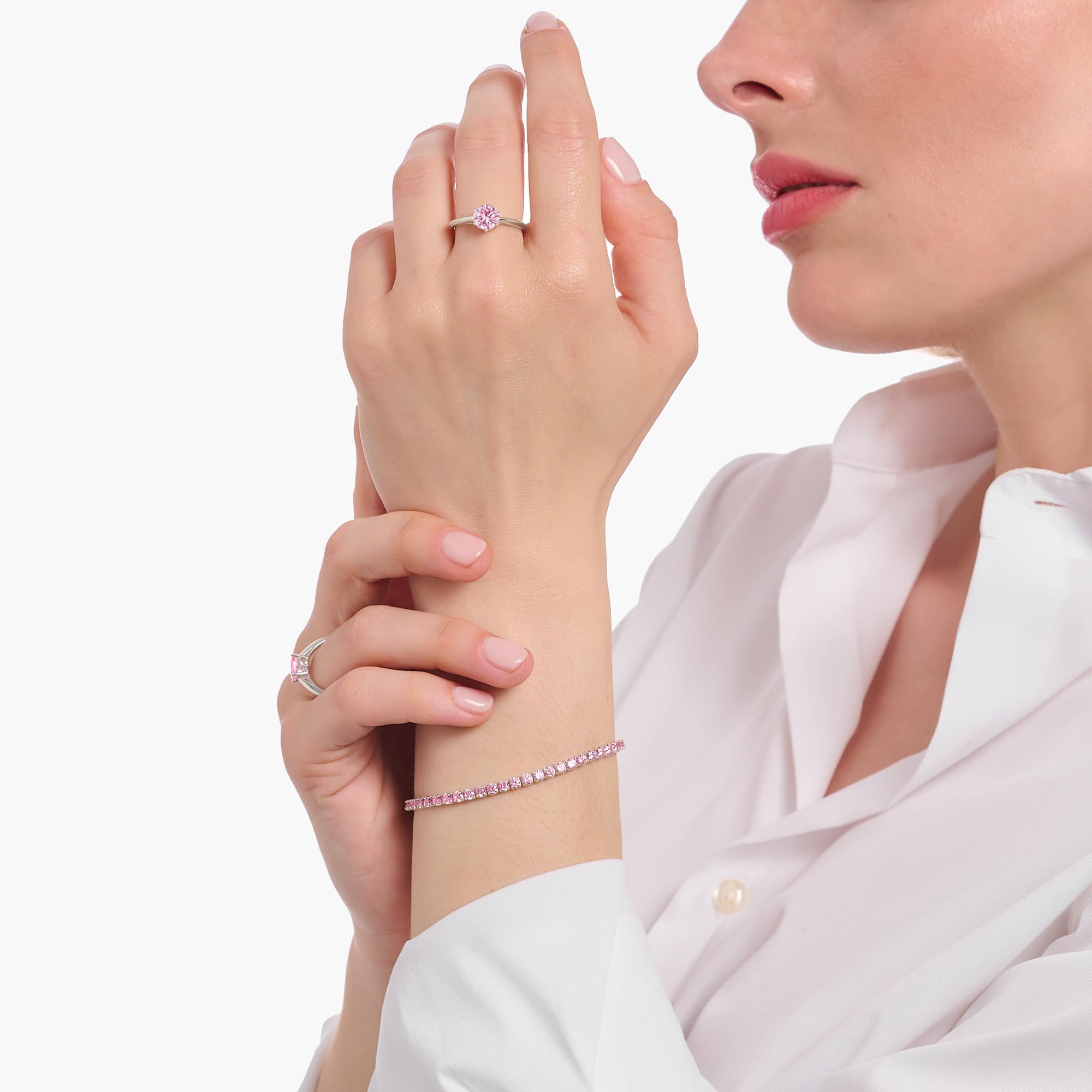 THOMAS SABO Anillo de plata para mujer con piedra rosa TR2474-051-9