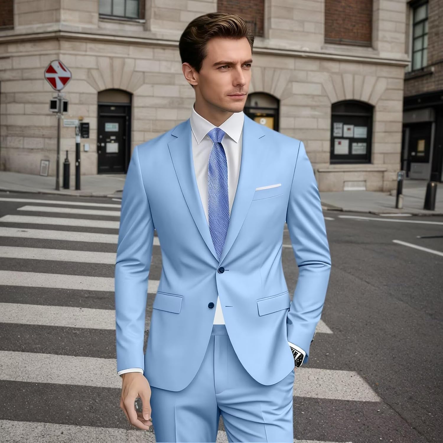 Men Suits 2 Piece Men Wedding Suits Slim Fit Formal Business Two Button Jacket Pants Suits for Men Prom Dinner