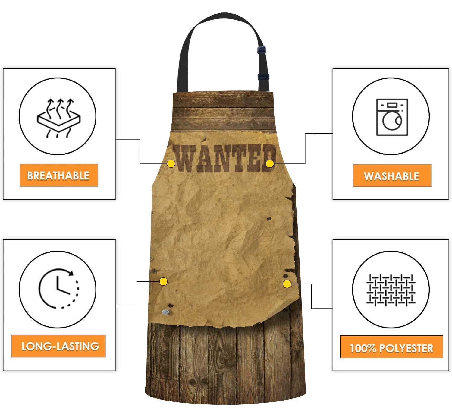 Smooffly Torn Wild West Wanted Apron,Adjustable Neck Bib Apron for Men Women,Suitable for Kitchen Cooking Waitress Chef Apron - Image 4