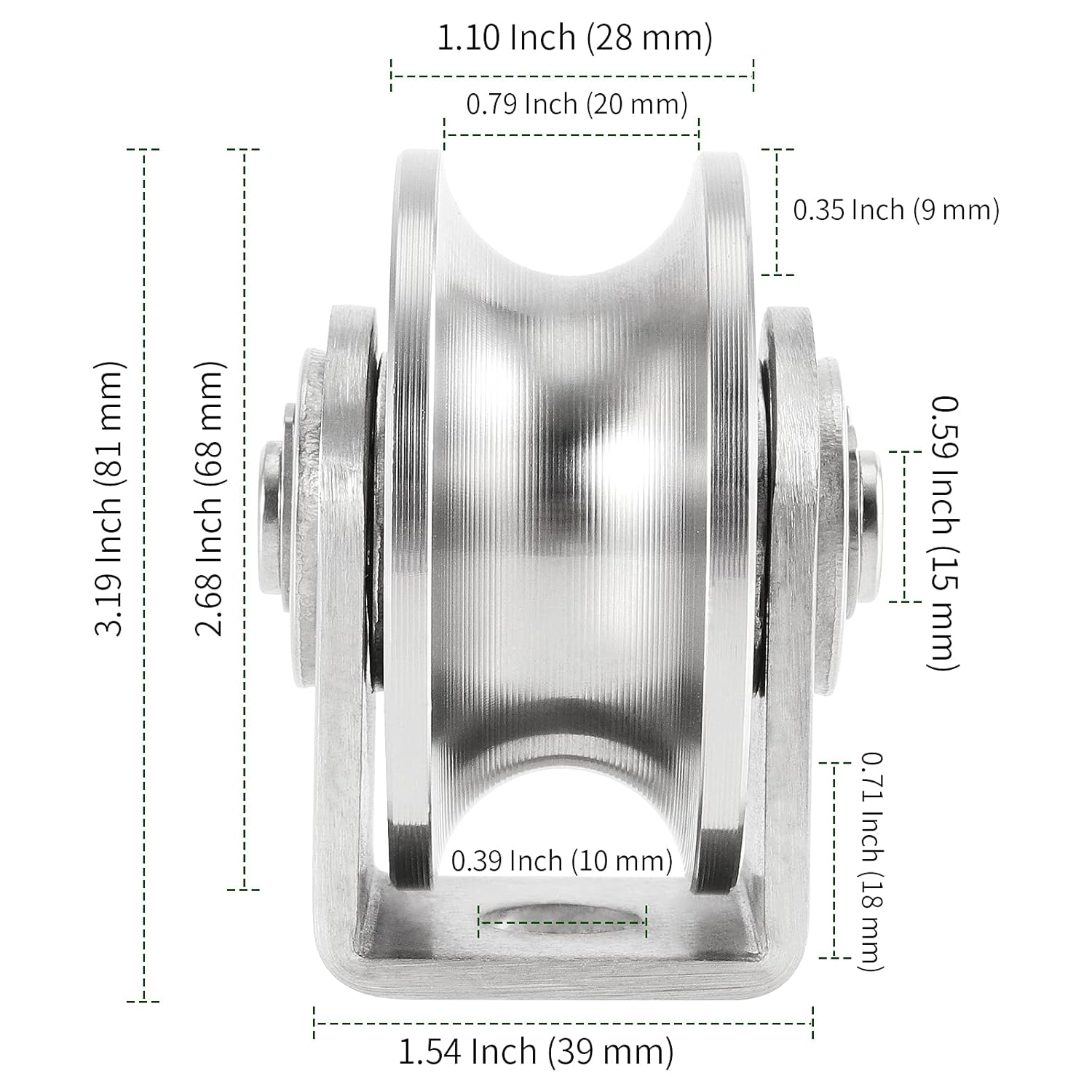PINGEUI 2 Pack 3 Inch Stainless Steel U Groove Wheel, U Groove Caster with Bracket for Sliding Gate, Rolling Gate, Inverted Track, Industrial Machines, 882 lbs Capacity: Industrial & Scientific