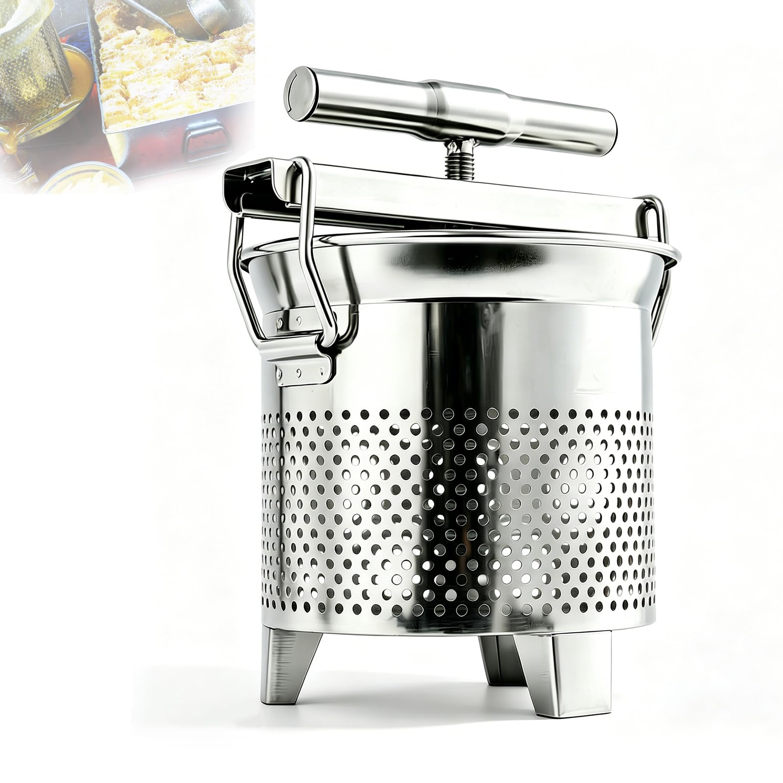 VILA SMO 1.8l Manual Honey Press Extractor, Stainless Steel Beeswax Wax Press Machine, Uniform Filter Pores, Support Legs, For Veggies, Yogurt And Fat Separation, Beeswax