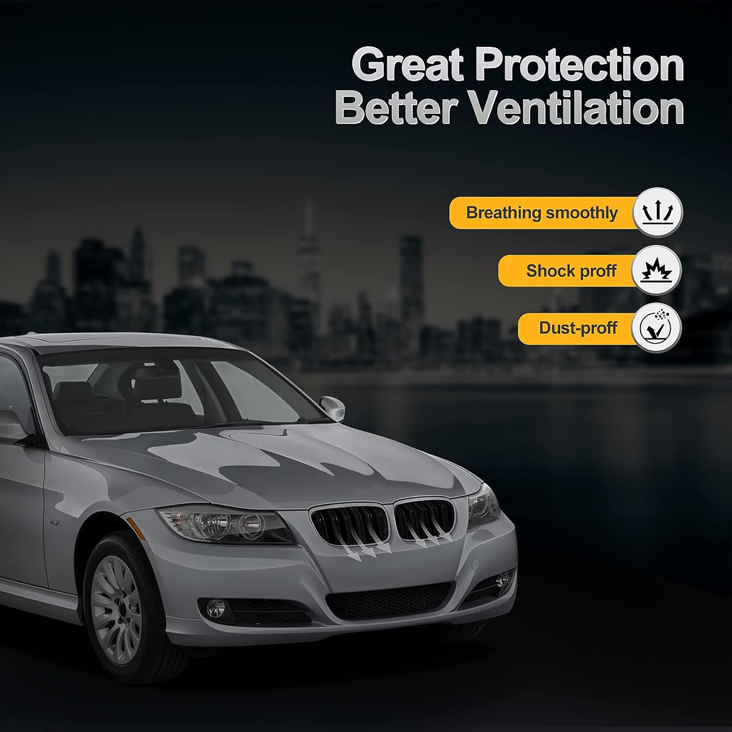 E90 Grill, ATPOEN Grille Grill Front Kidney for BMW E90 E91 323i 325i 328i 330i 335i 2009 2010 2011 Dual Slat,Gloss Black