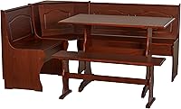 Linon Chelsea Walnut Kitchen Nook Set - Seats 5 with Storage, Customizable Corner Bench for Cozy Dining