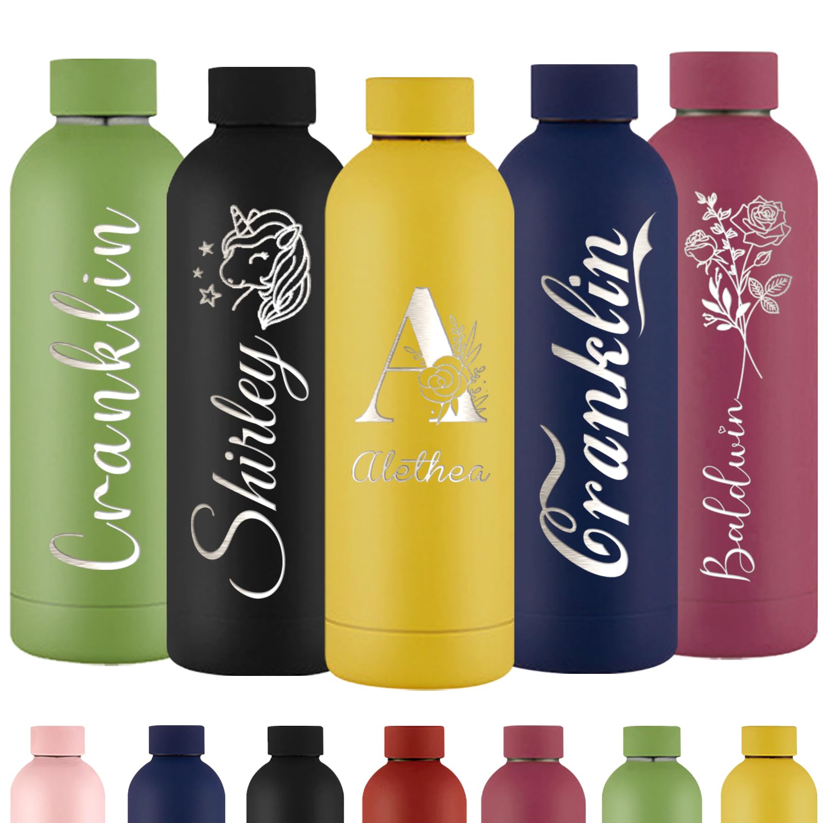 Xihedfd Personalised Water Bottle 500ml Stainless Steel Insulated Custom Engraved Name Bottle for Office, Sports, Fitness, Travel