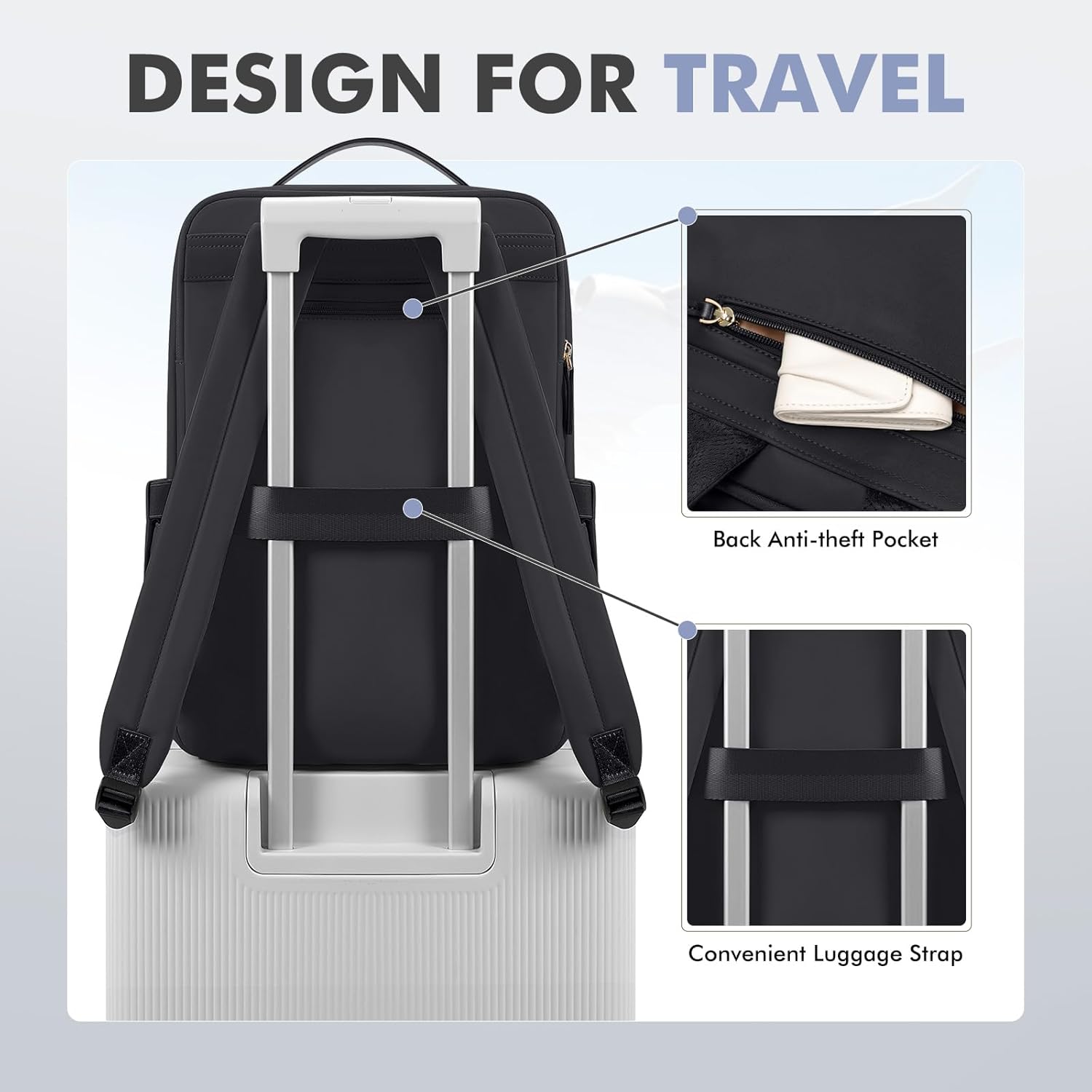 GOLF SUPAGS Travel Laptop Backpack for Women Airline Approved for Work College Travel Multi-Functional Casual Daypack Teacher Nurse Bags Fits 15.6 Inch Notebook (Black) - Image 5