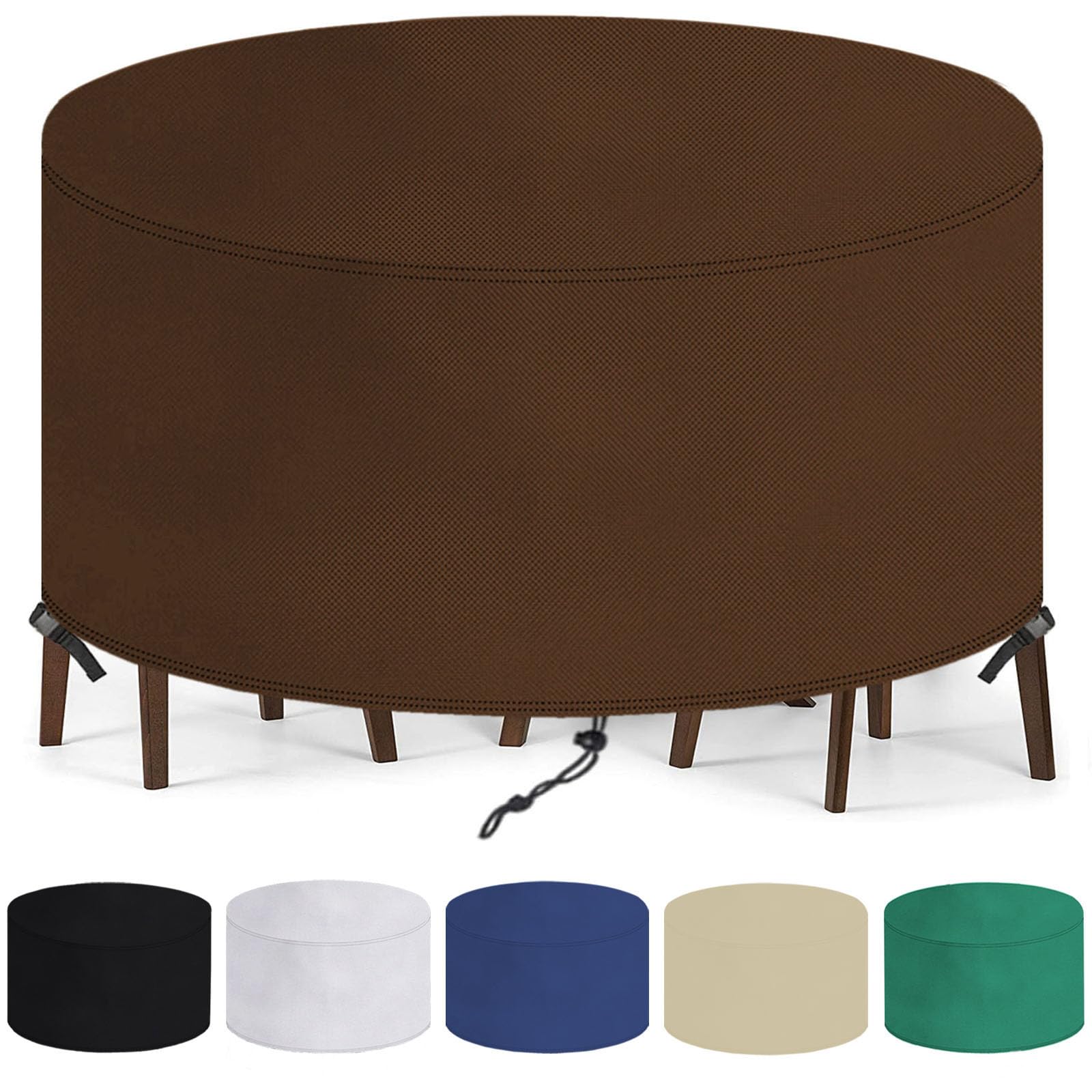Abdeckung für Gartenmöbel Rund 160x90cm(ØxH),Gartentisch Abdeckplane Wasserdicht Winddicht Anti-UV 420D Oxford Gewebe Schutzhülle,für Loungemöbel Sitzgruppe Balkonmöbel,Terrassenmöbel-Braun