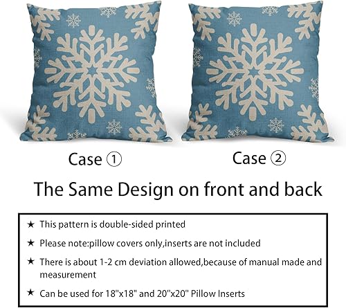 Miniatura 6 de Juego de 2 fundas de almohada de Navidad azul claro de 18 x 18 pulgadas, fundas de almohada decorativas de lino para exteriores, decoración de sofá,