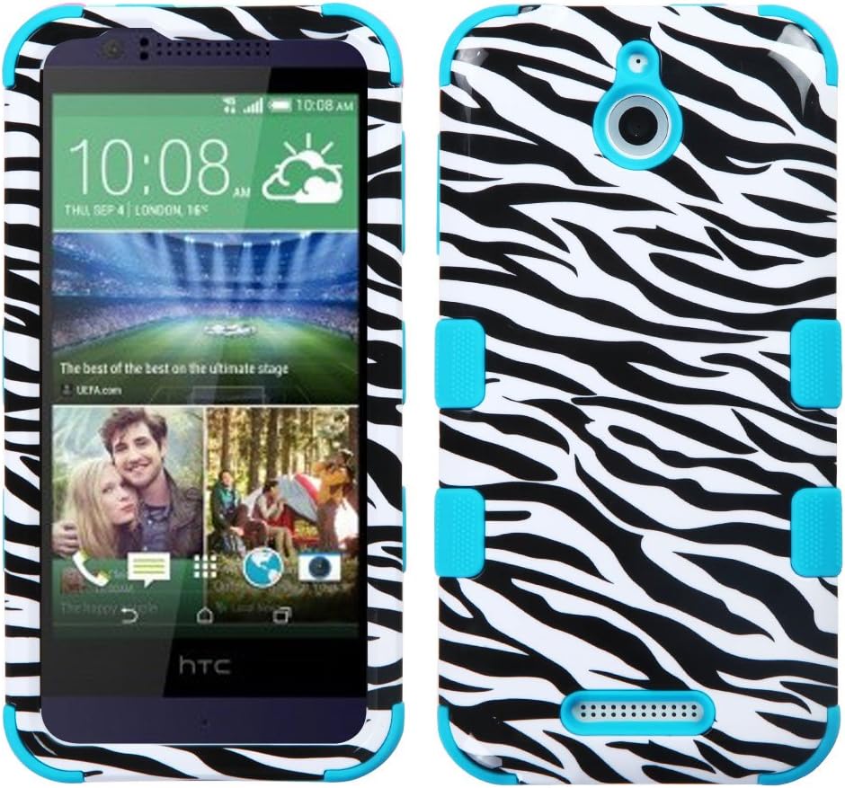 The Smart Choice (Tm) [ HTC Desire 510 Hybrid Tuff Case ] Hybrid Phone Protector Cover Dual Layer Hybrid Defender Protection Case (Zebra Skin/Tropical Teal TUFF)