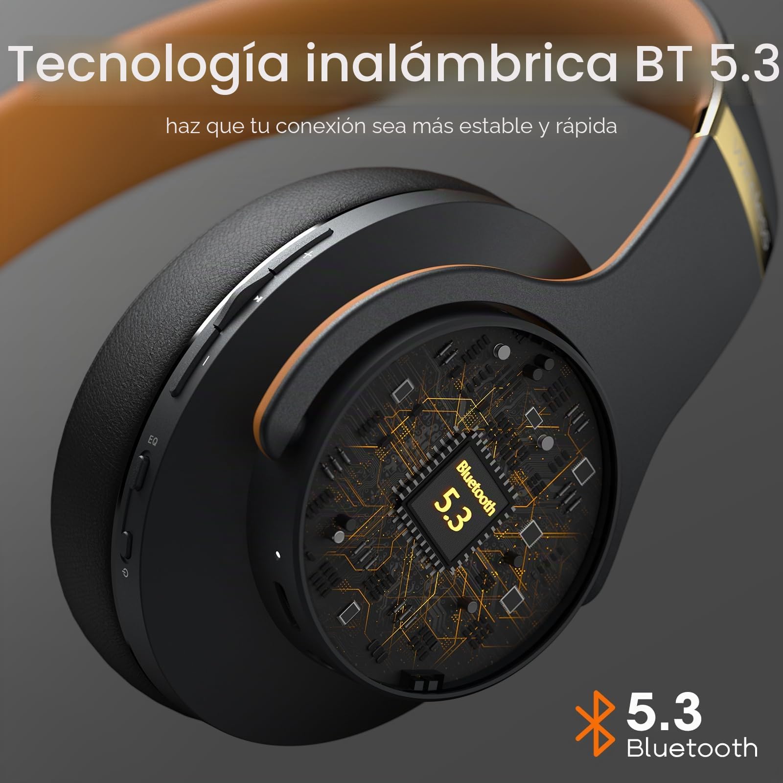 DOQAUS Auriculares Diadema[52 Hrs de Reproducir] Alta fidelidad Estéreo Cascos Inalámbrico Bluetooth con 3 Modo EQ,Micrófono Incorporado y Doble Controlador de 40 mm,para Móviles/PC/TV-Negro Marrón