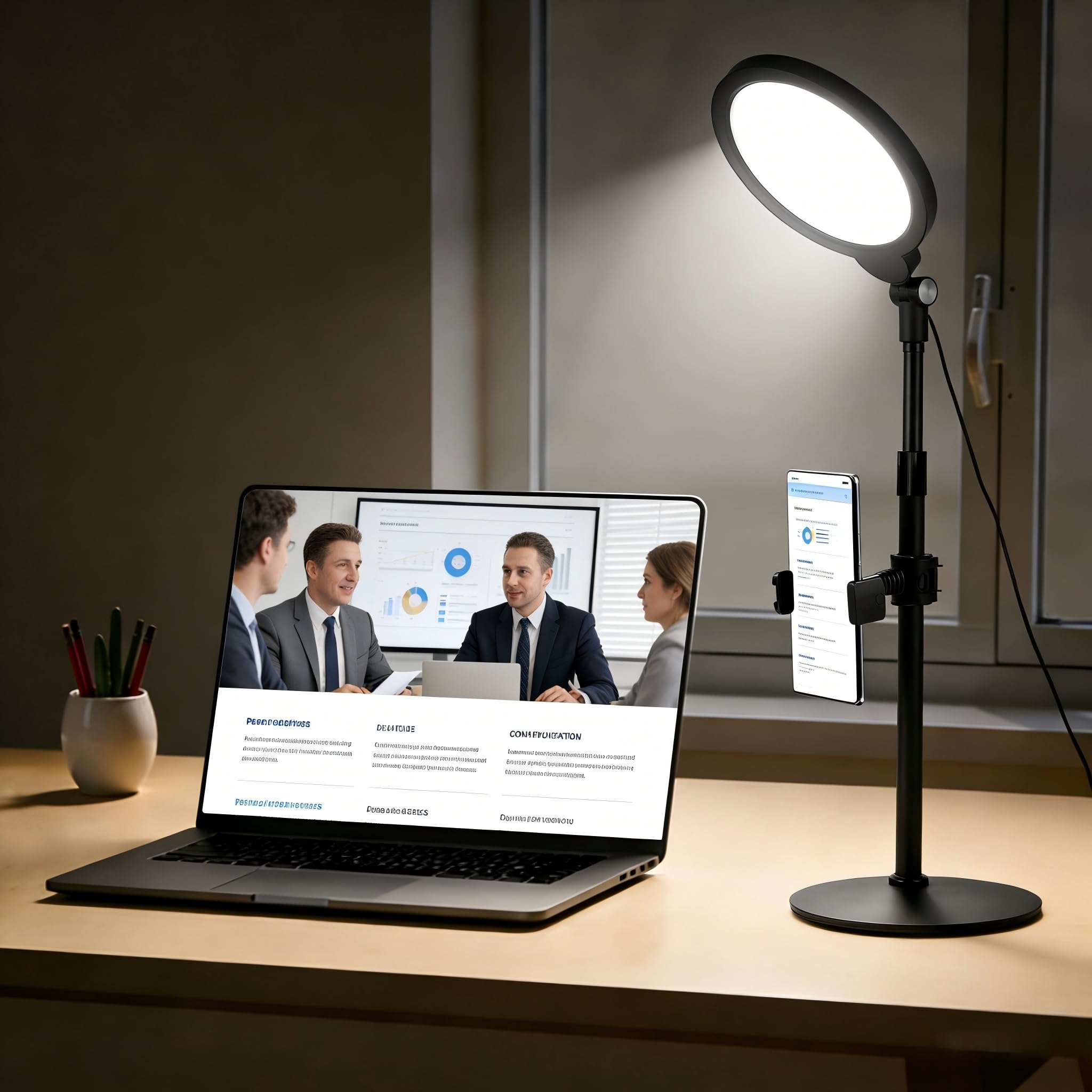 Desk Lamp for Home Office Height-Adjustable Video Conferencing Light Eye-Care LED Desk Light for Video Calls Zoom Lighting