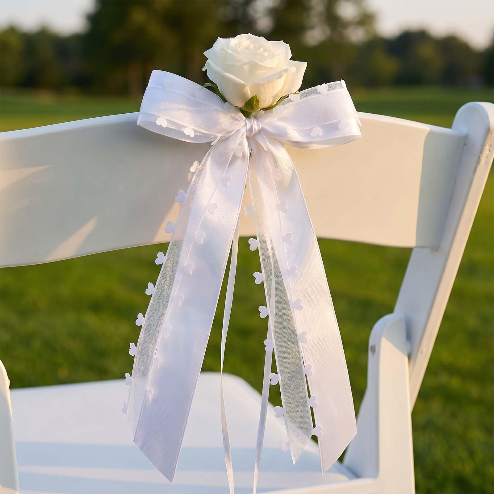 20 Pièces de Noeud Voiture Mariage Fait à la Main en Ruban de Satin avec Cœurs Blanc - Décoration Polyvalente pour Mariages, Anniversaires, Fêtes et Événements Spéciaux, 25 * 13cm