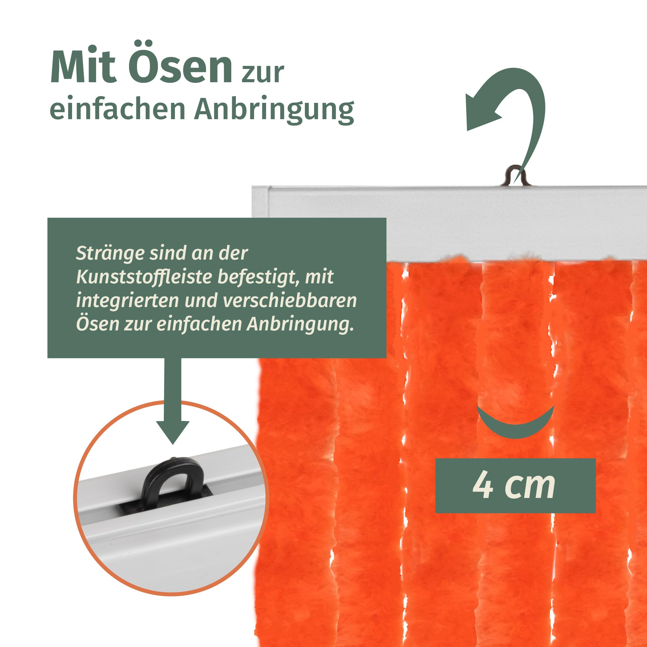 Moritz Rideau de porte en chenille - 90 x 200 cm - Orange - Moustiquaire - Pour camping, caravane
