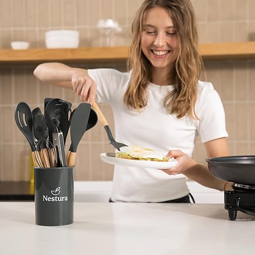 Miniatura 4 de Juego de utensilios de cocina de silicona compacto de 12 piezas, utensilios de cocina más pequeños con soporte, sin BPA, resistentes al calor, asas