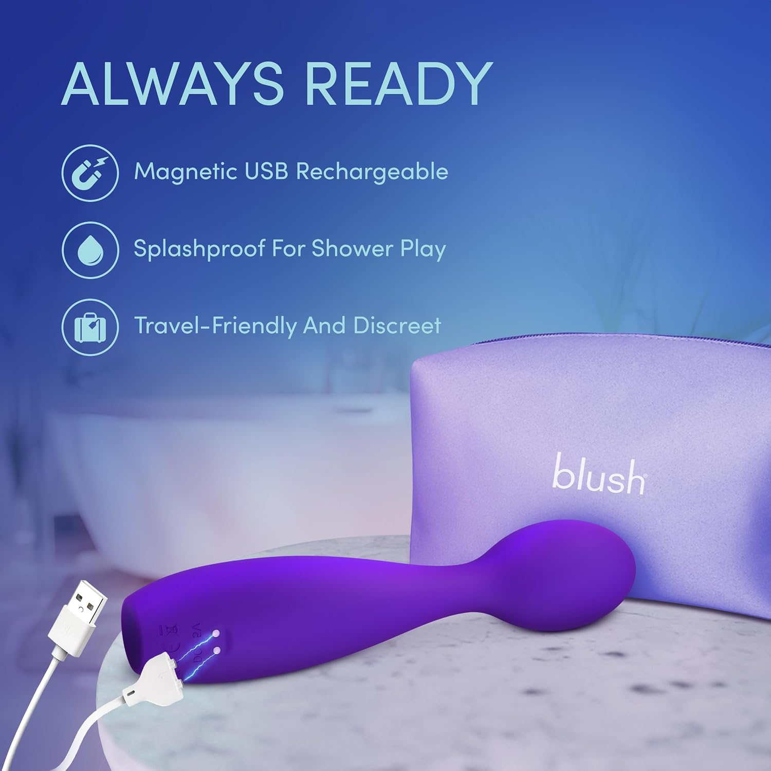 Blush Sexy Things Velvet High 7.5" Wand Vibrator ~ 15 Powerful Modes ~ UltraSilk Silicone Broad Head G-Spot Clit Personal Massager ~ USB Charge ~ Adult Sex Toys for Pro Age Women & Couples ~ Purple