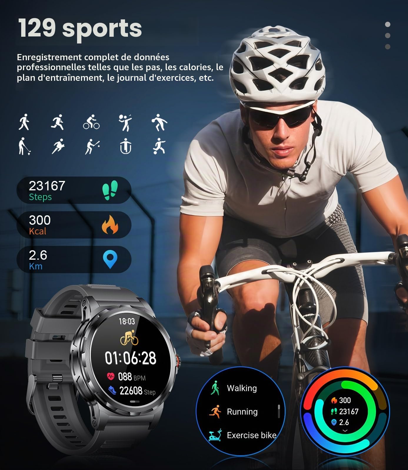 LIGE Montre Connectée Homme 1.43" AMOLED, Bluetooth, 120+ Sport, IP68 | Écran HD AMOLED, 360mAh Batterie Autonomie Prolongée, Bluetooth Appels, Notifications, Suivi Santé, pour iOS/Android