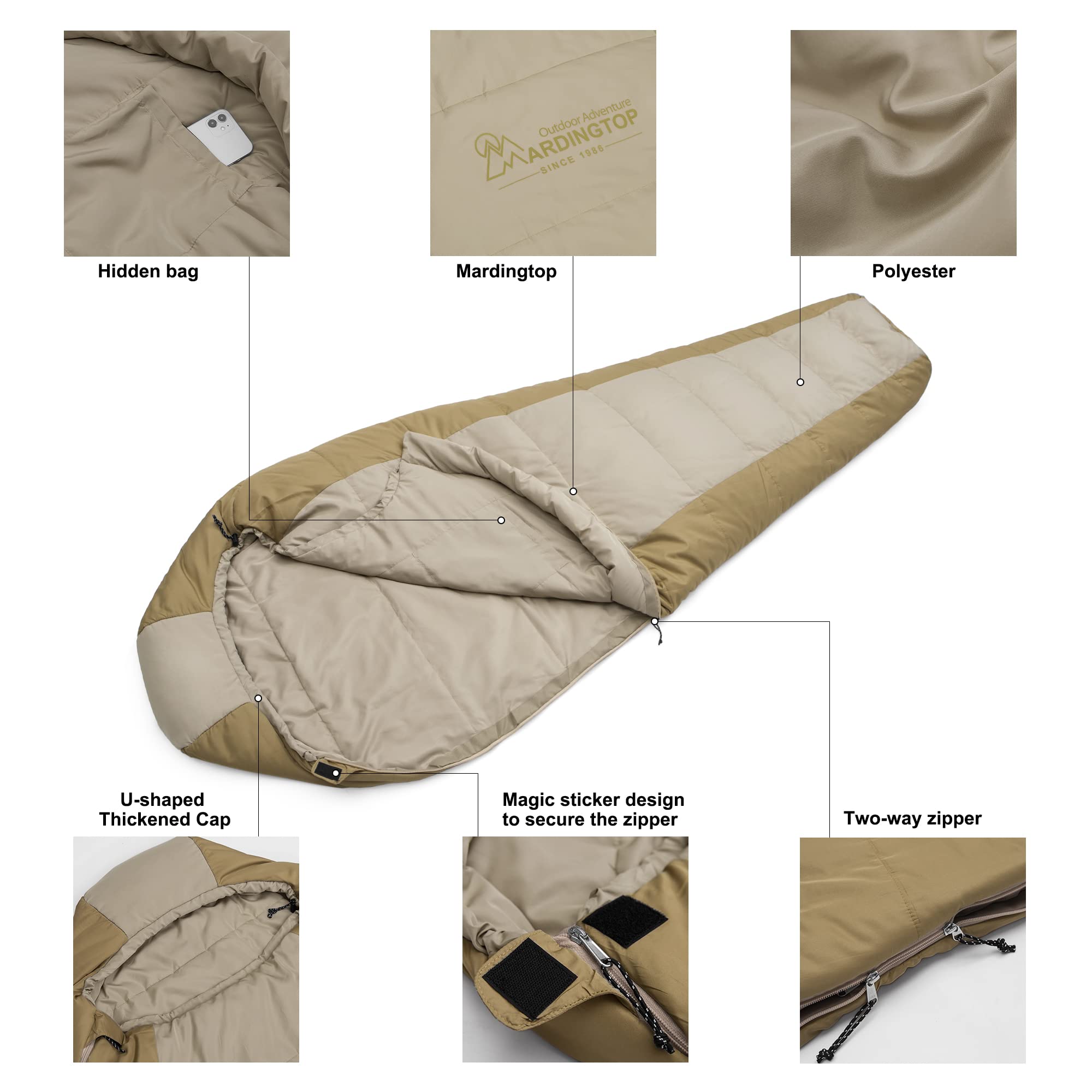 Mardingtop Saco de Dormir Outdoor -5 °C - 15 °CWarm Saco de Dormir de mamá para Adultos para Camping, Viajes y Actividades al Aire Libre