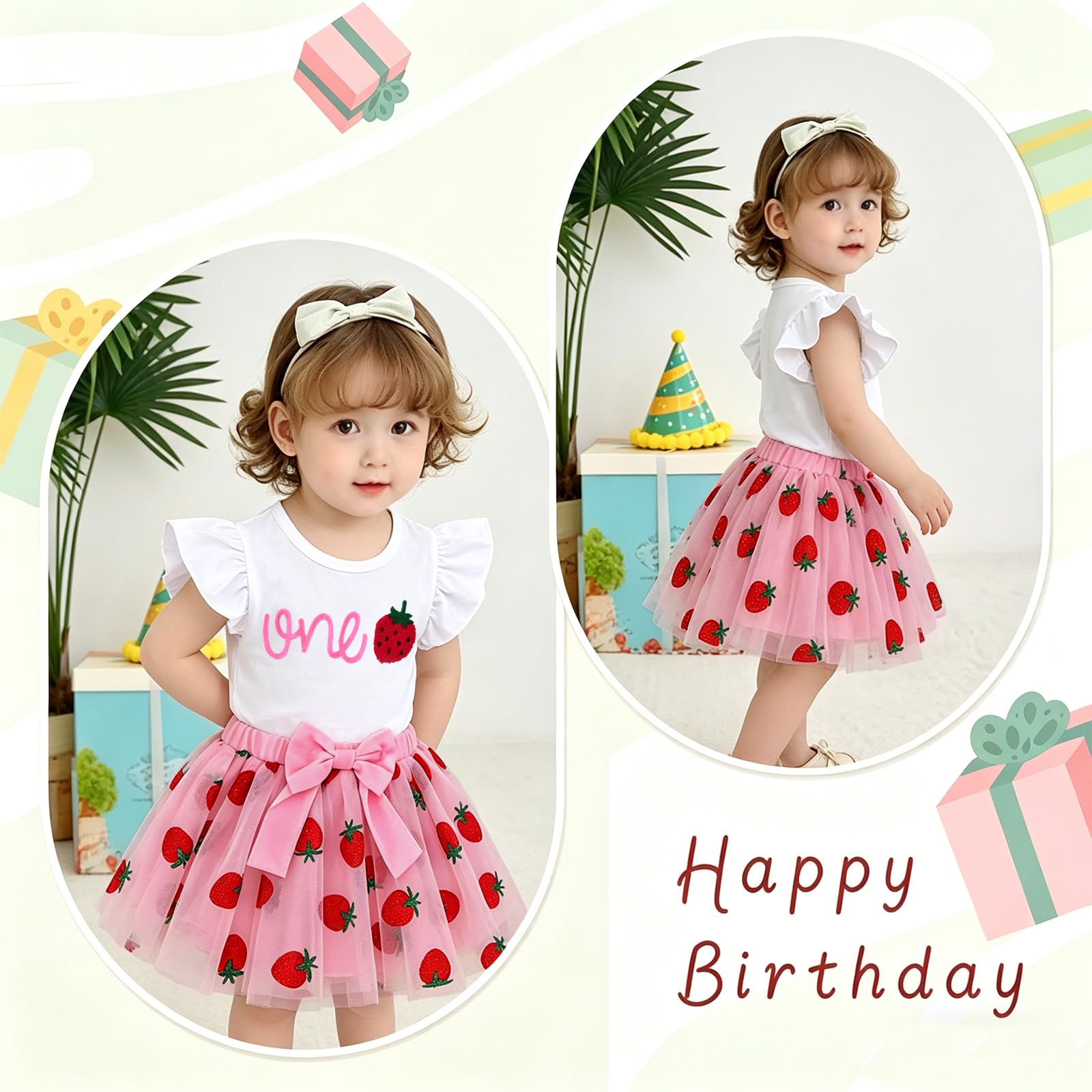 CM C&M WODRO Neugeborenes Baby Mädchen Outfit Ersten Geburtstag Rock Set Geraffte Ärmel T-Shirt und Tütü Tüllrock 1.Geburtstags Bekleidungssets Sommer 2-teiliges Kleidung ONE Shirt+Netzrock - 4