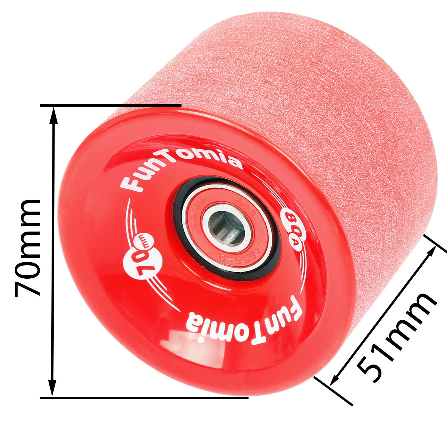 FunTomia 4 Stück Longboard/Skateboard Rollen (Big Wheels) in 70x51mm 80A oder 86A inkl. ABEC-9 Kugellager