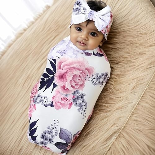 Miniatura 4 de Galabloomer Conjunto de diadema para recién nacido, manta para recién nacido, diseño de flores