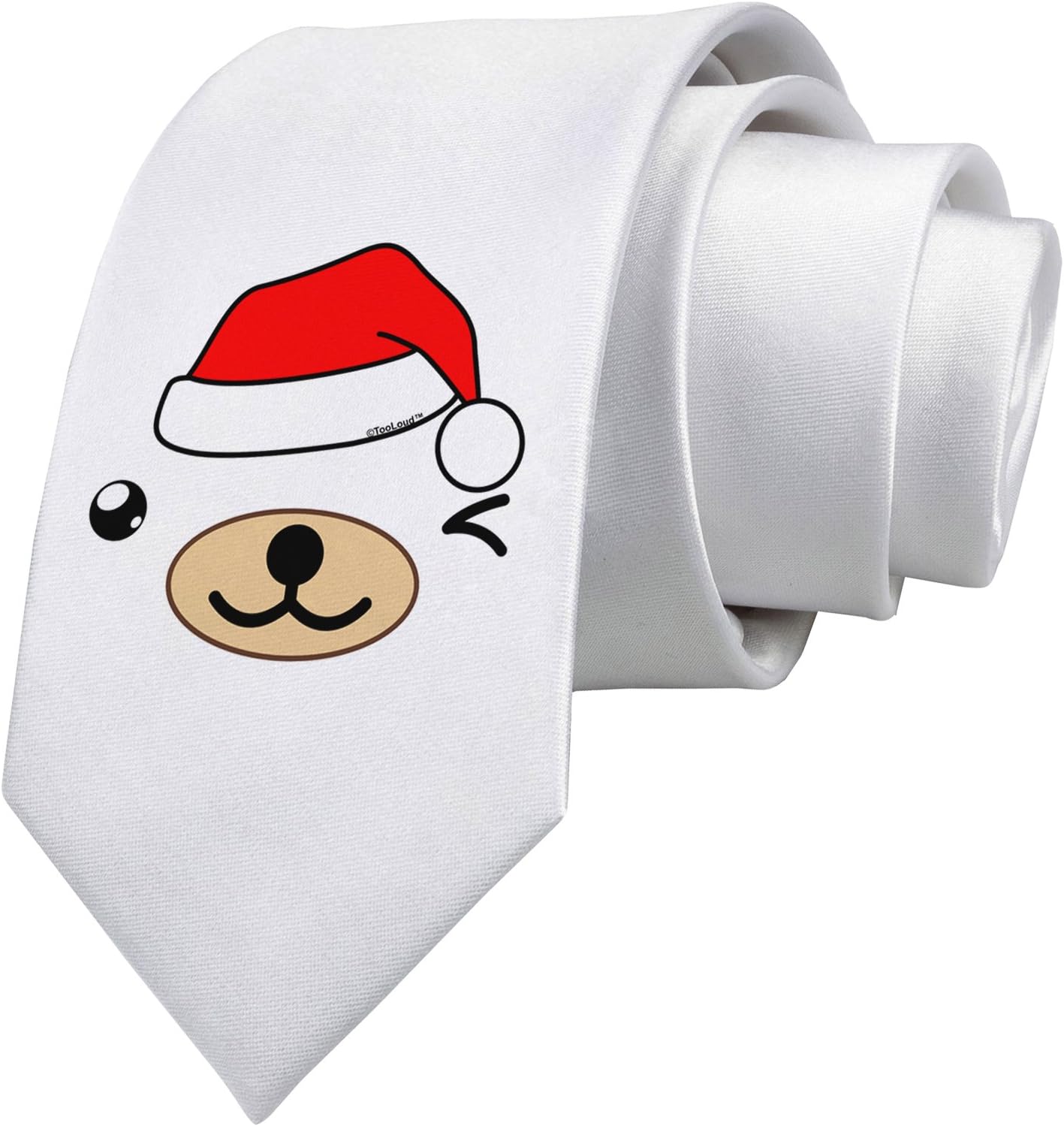 TOOLOUD Kyu-T Face Beartholomew Santa Boy Bear Printed White Neck Tie