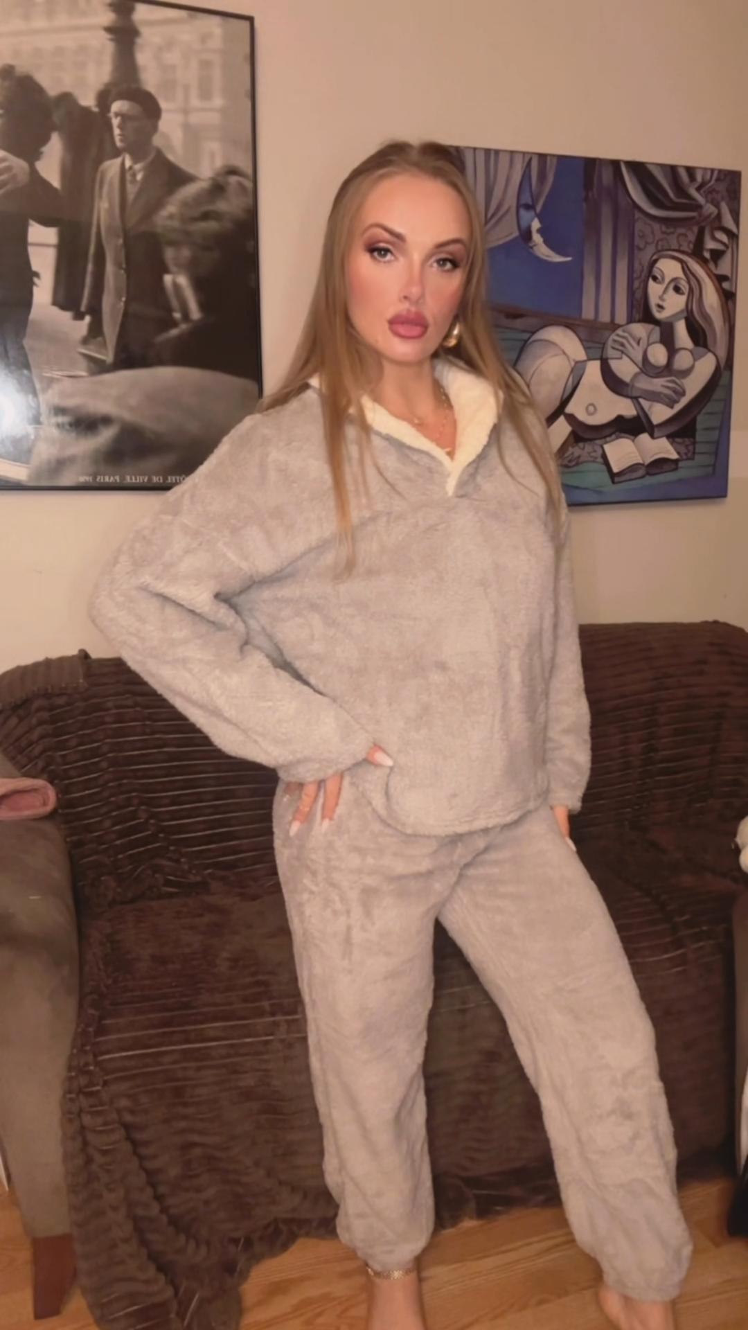 Muchpow Womens Fluffy Pajamas Set Winter Warm Fleece Oversized