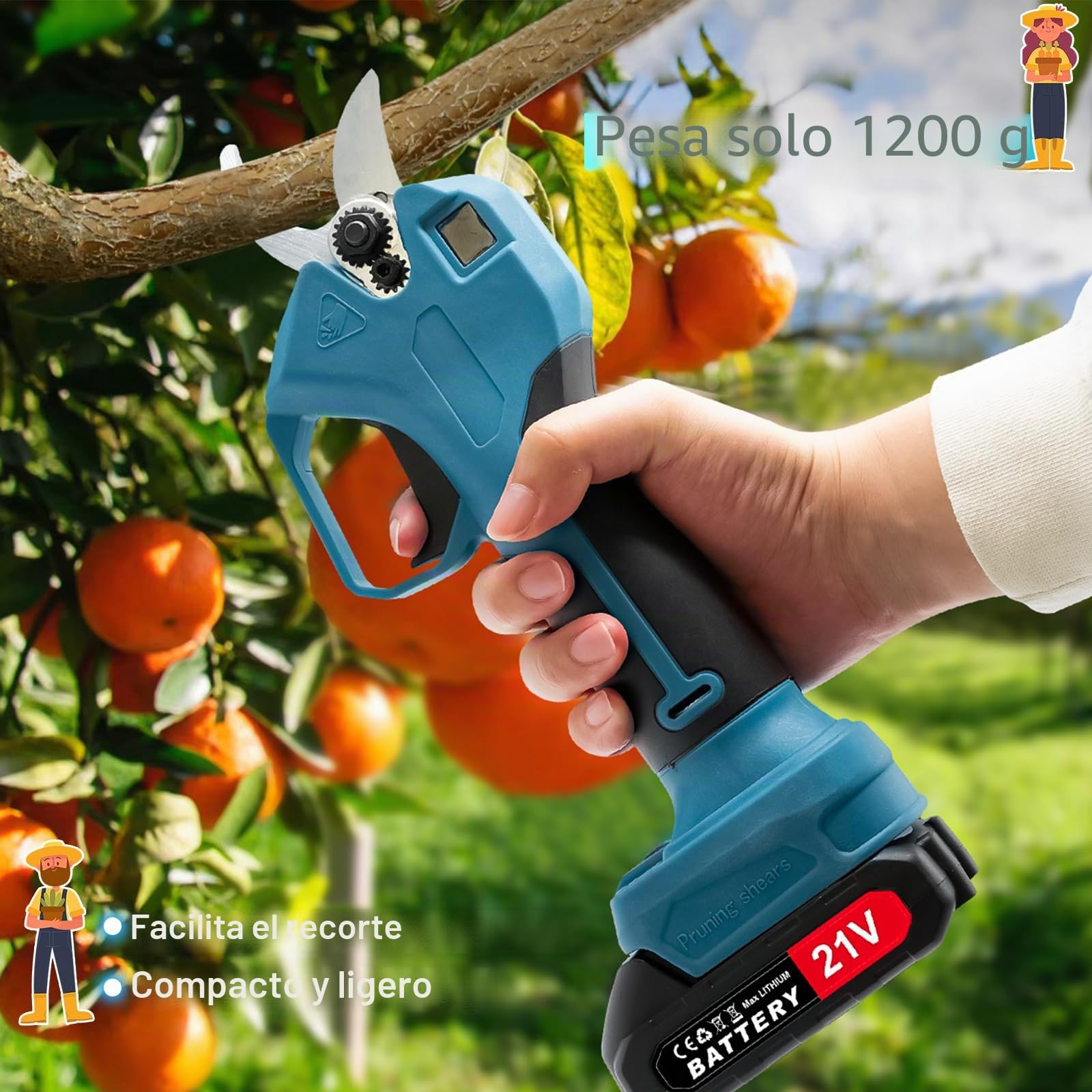 Tijeras De Podar Electricas,Sentasi Podadora Electrica Bateria 2000 mAh*2, Tesoura De Podar Electrica 25mm Diámetro De Corte, 500w Tijeras Podar Bateria Jardín 1-2h Tiempo De Trabajo