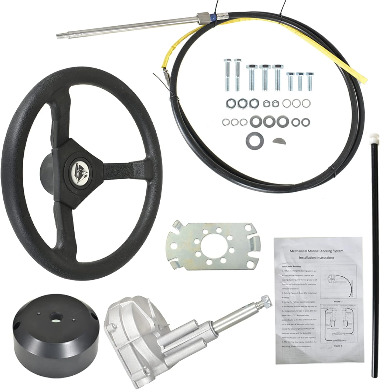 WFLNHB 13FT Boat Rotary Steering System Outboard Kit SS13714 Marine with 12.4 Inch Wheel