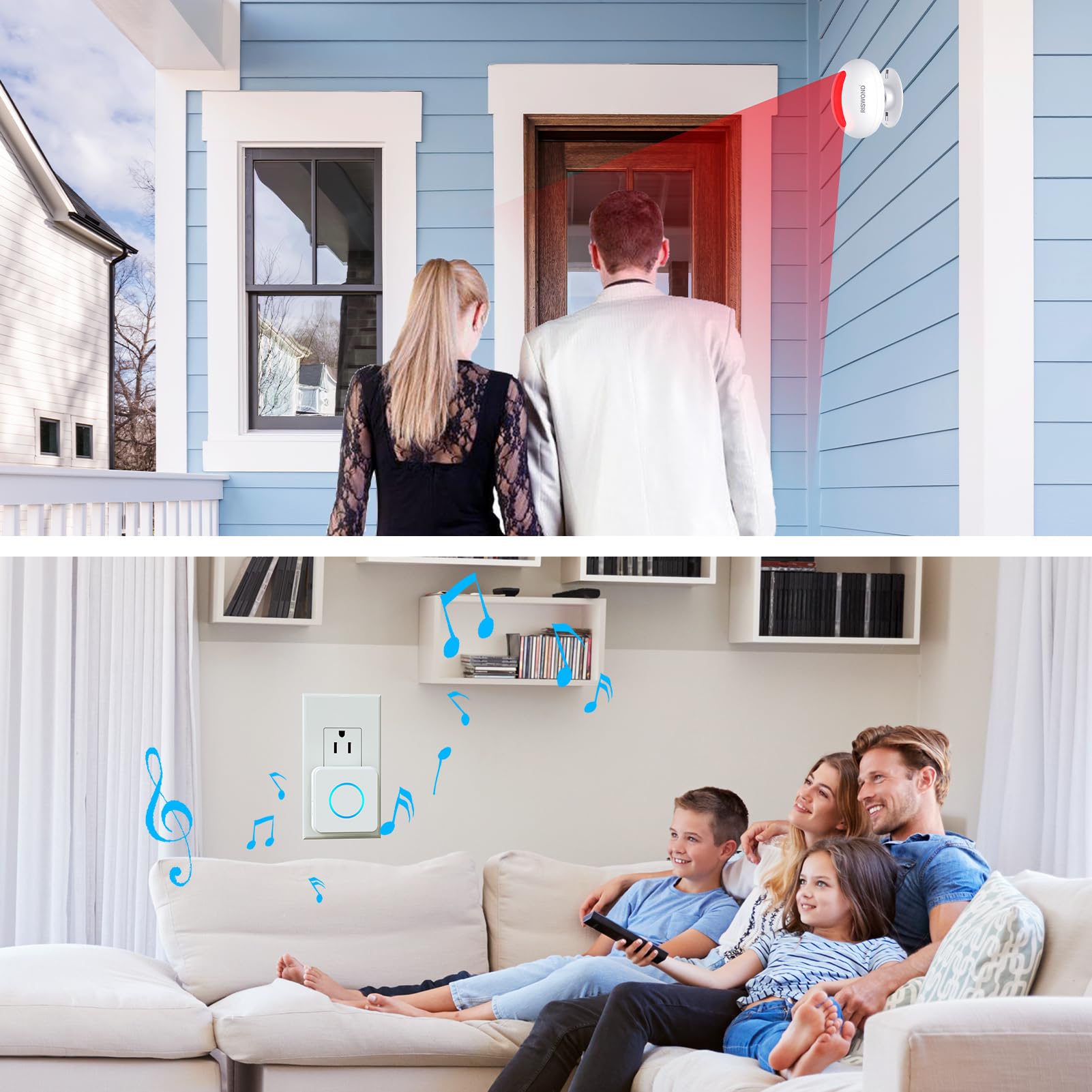 Timbre de puerta con sensor de movimiento, alarma inalámbrica con detector de movimiento para interiores, timbre de alerta de entrada de negocios con zumbador, timbre para el hogar/puerta de garaje