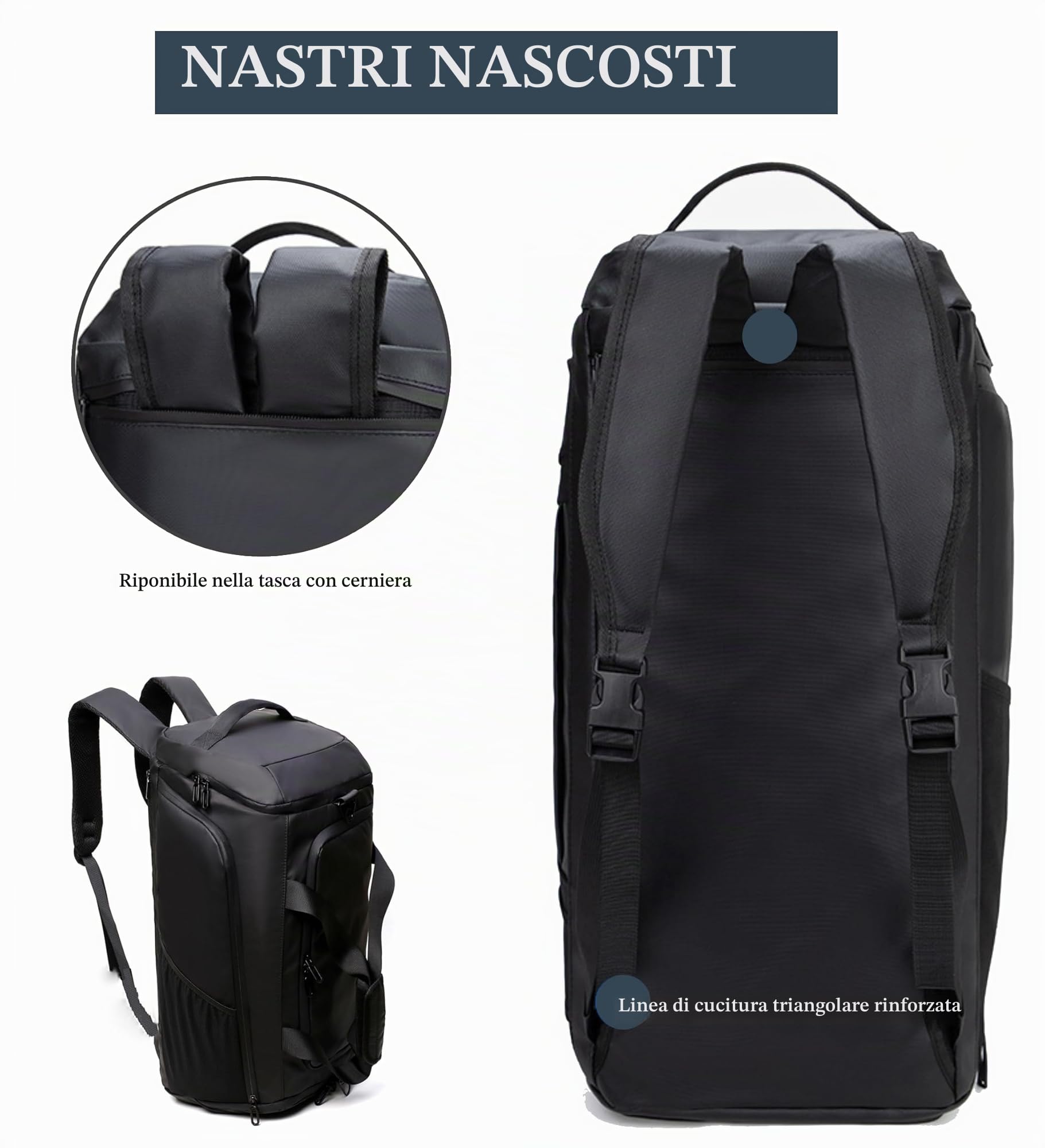 Borsa sportiva 3 in 1 per uomo con scomparto per scarpe, borsa da viaggio con tracolla, zaino da viaggio impermeabile