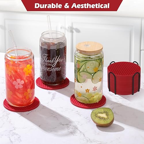 Miniatura 2 de Juego de 12 posavasos de silicona con soporte, posavasos para bebidas, cerveza, café, adecuados para tipos de tazas, calientes o fríos,