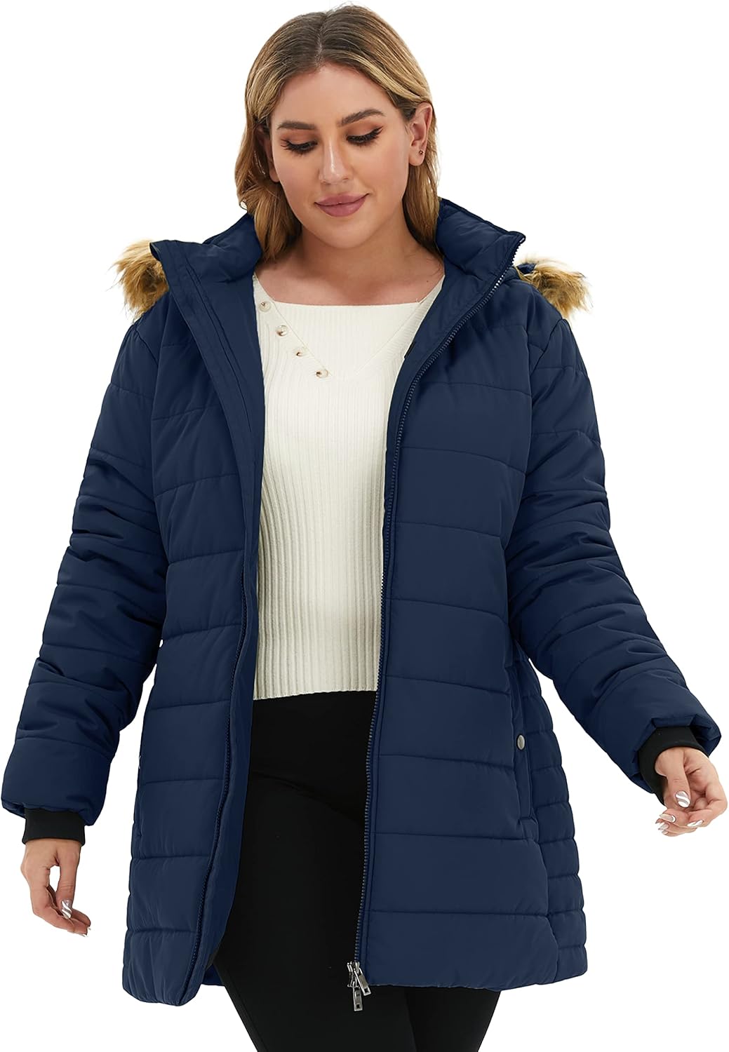 Soularge Women's Plus Size Winter Thicken Puffer Coat with Detachable Hood - Image 4