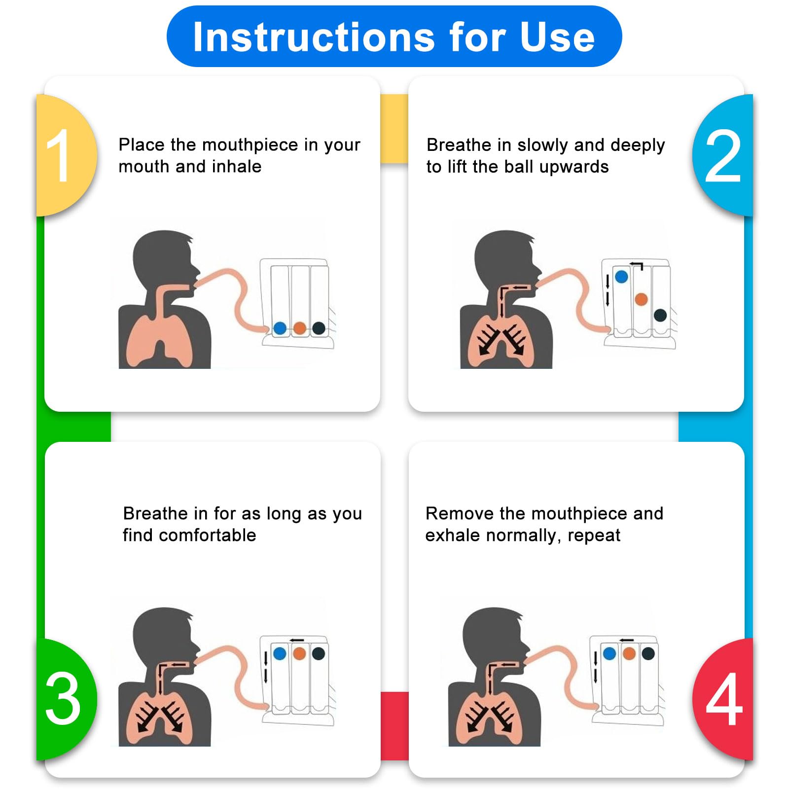 Sistema de entrenamiento de respiración de 3 cámaras, dispositivo de ejercicio respiratorio para función pulmonar y terapia del habla, entrenador de respiración para terapia del habla