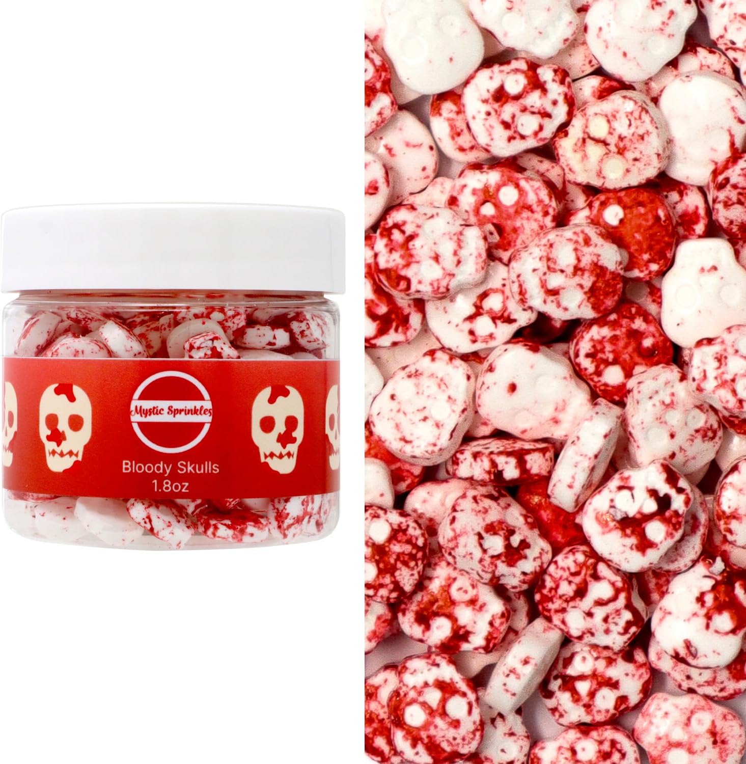 Mystic Sprinkles Halloween Candy Shape Sprinkles (Bloody Skulls, 2oz Jars)