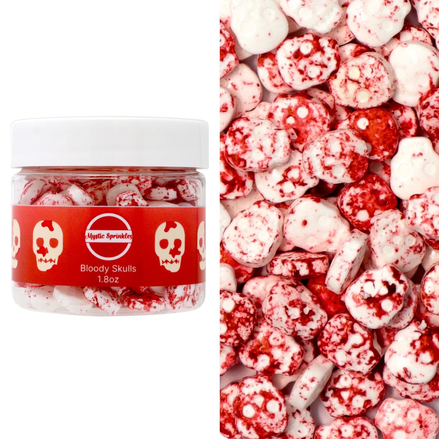 Mystic Sprinkles Halloween Candy Shape Sprinkles (Bloody Skulls, 2oz Jars)